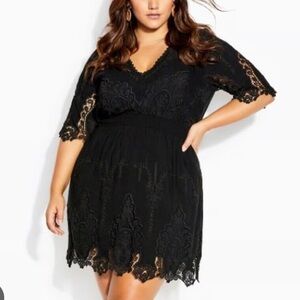 City Chic Lust Crochet Embroidered Dress Black Boho Bohemian